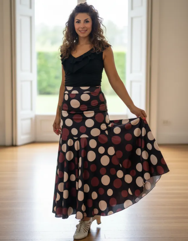 Producto - Falda caderín a lunares Marrón y Natural - Talle M