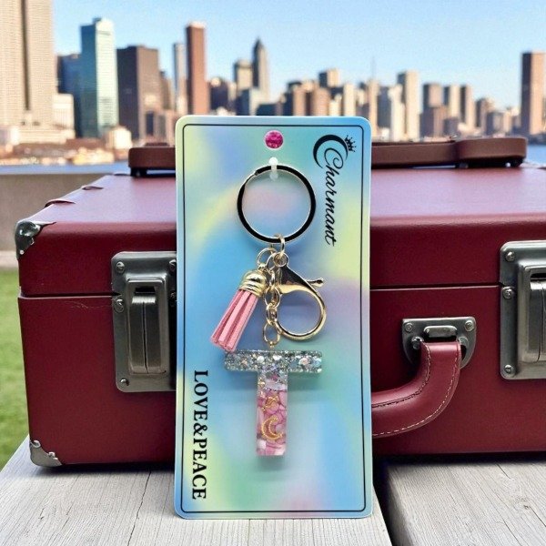 Producto - Llavero iniciales resina - Rosa -  Letra  T