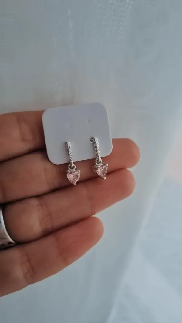 Producto - Aros corazon rosa colgante pasantes plata 925