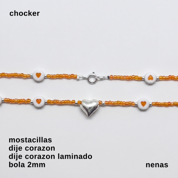 Producto - CHO #FP - Chocker mostacilla y dije corazón de plata (DÓLAR)