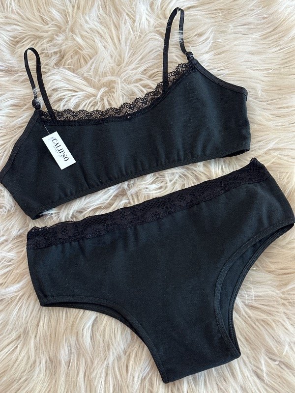 Producto - CONJUNTO LORE NIÑA Y PRE ADOLESCENTE TOP Y BOMBI DE ALGODÓN NEGRO