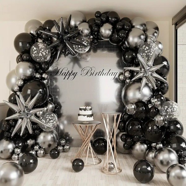 Producto - Set Arco de Globos Premium Plata y Negro