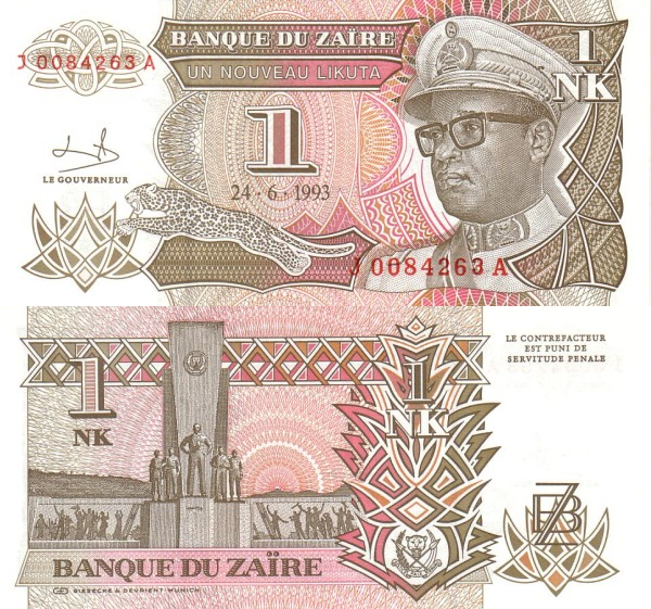 Producto - Zaire - 1 Nuevo Likuta (1993) - Dictadura de Mobutu Sese Seko Pick #47 [UNC]