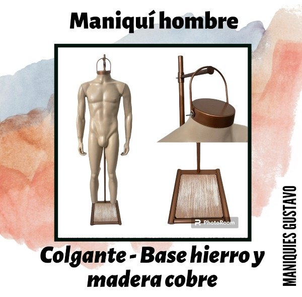 Producto - Maniquí hombre fibra de vidrio colgante con base de hierro y madera - 0
