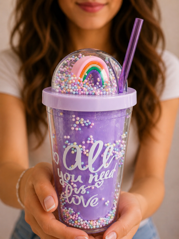 Producto - VASO CON SORBETE DOBLE PARED ARCO IRIS ALTO