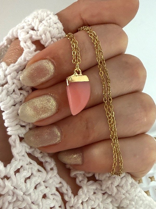 Producto - CD161 Collar piedra color salmón acero dorado 45 cm