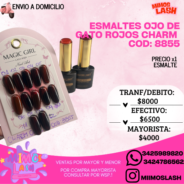 Producto - Esmaltes ojo de gato rojos charm cod:8855