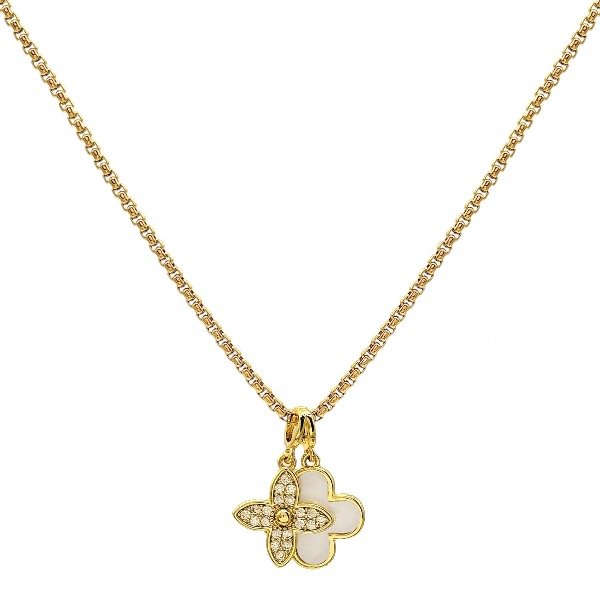 Producto - Collar de acero dorado - Cuadrada 1.5mm - Flor - Blanco