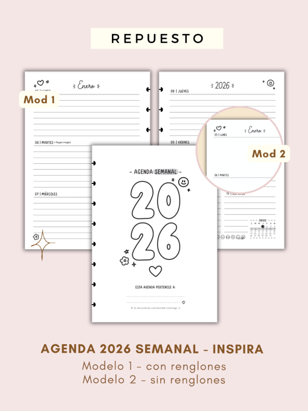 Producto - Agenda 2026 Semanal - Inspira - repuesto