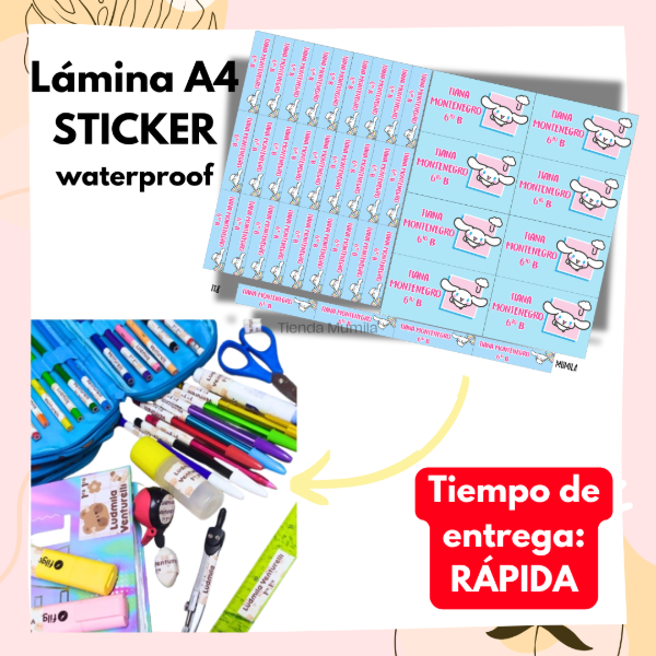 Producto - Lámina Sticker UTILES Personalizada waterproof Entrega RÁPIDA