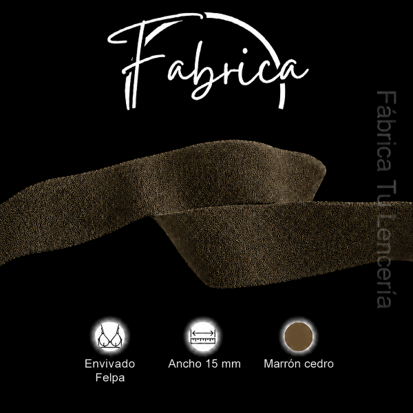 Producto - Envivado o Elástico Partido Marrón Cedro15mm felpa nylon (1 metro)
