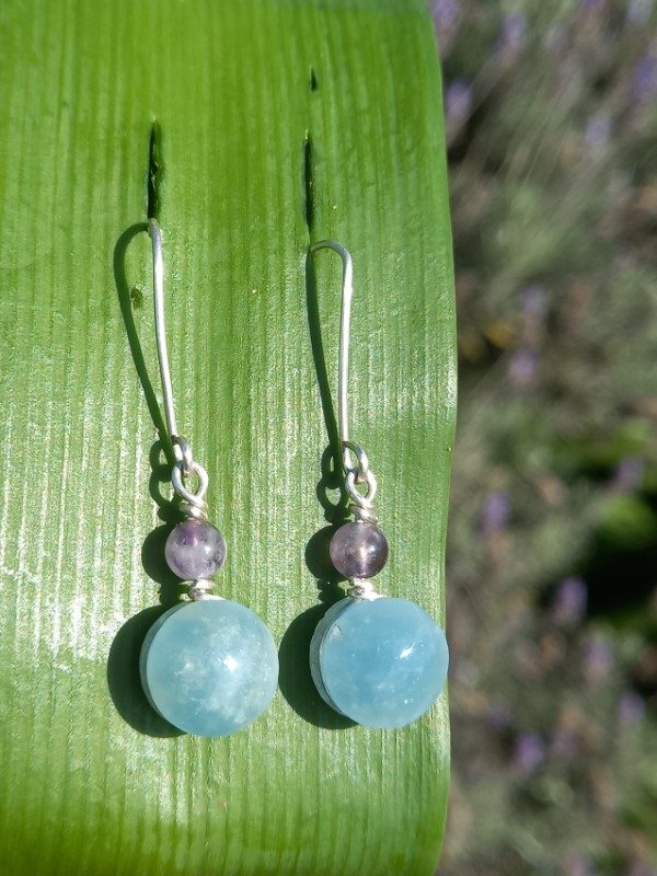 Producto - Aros de Onix Cielo y Cuarzo Amatista livianos