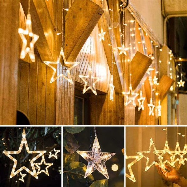 Producto - Cortina Guirnalda Estrella Led 3x0.6 mts Cálida Navidad INTECONECTABLE - 1