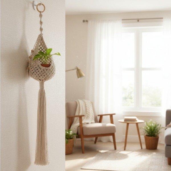 Producto - Portamaceta. Nido Macramé. Artesanal.