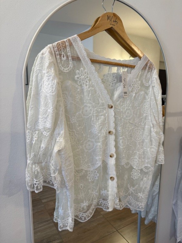 Producto - Blusa Elda encaje blanca manga corta - 0