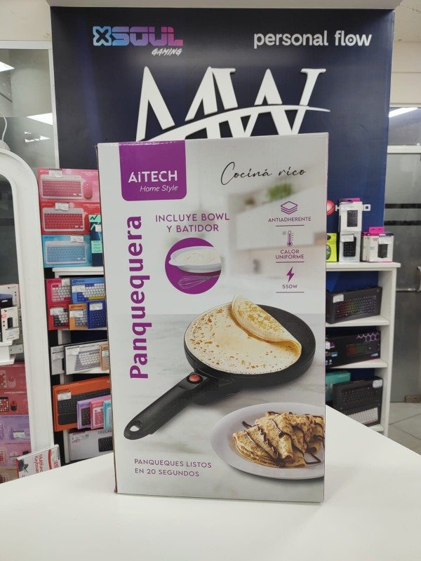 Producto - Panquequera Electrica Base Antiadherente con Bowl y Batidor Aitech AIHG26010100X