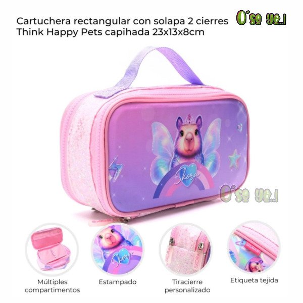 Producto - Cartuchera Capybara Rosa Glitter 2 cierres CapiHada