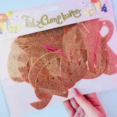 Producto - GUIRNALDA FRASE CURSIVA "FELIZ CUMPLEAÑOS" GLITTER ROSA GOLD