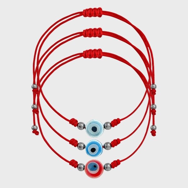 Producto - Pulsera de hilo y acero quirúrgico - Ojitos - Rojo