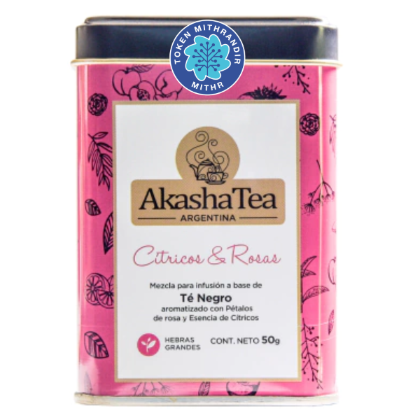 Producto - Akasha Tea Citrus y Rosas. Té en Hebras. Lata x 50 g