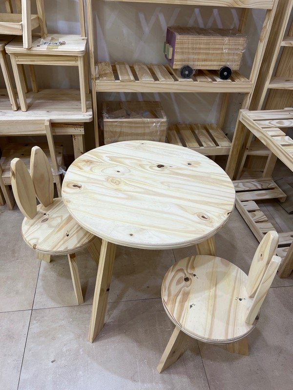 Producto - Combo Juego De Mesa Y 2 Sillas Infantiles Conejitos Madera