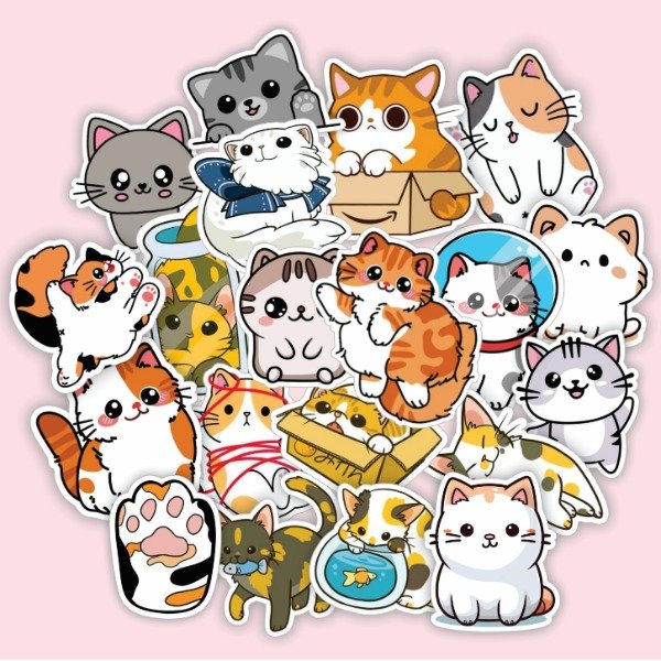 Producto - Pack 20 Stickers Vinilo Uv Premium - Gatitos Kawaii