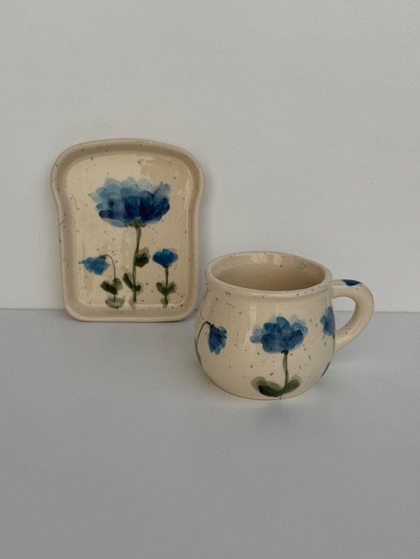 Producto - Set tacita y plato tostada flores azules
