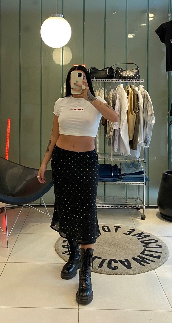 Producto - Falda Polka dots larga negra