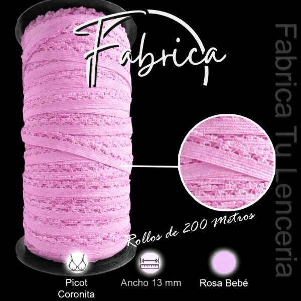 Producto - Picot Coronita Rosa Bebé 13mm Elacín (rollo)