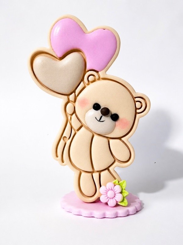 Producto - Osito con soporte globo Rosa 12 cm