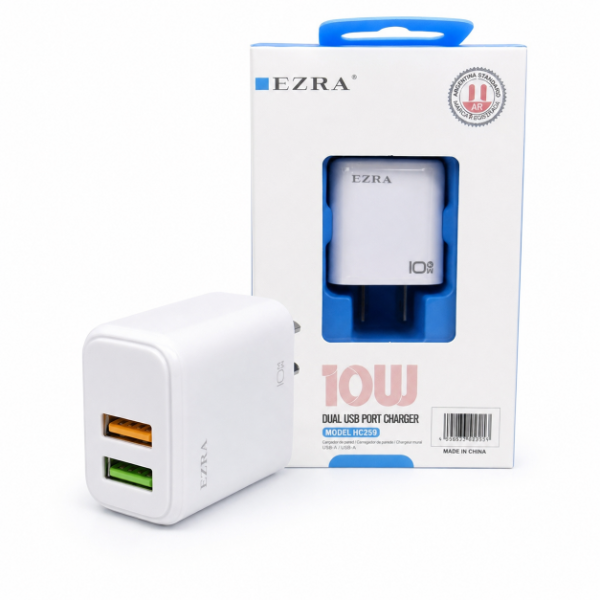 Producto - Cargador Adaptador EZRA de 10W 2.1A Doble Salida USB HC259. - 0