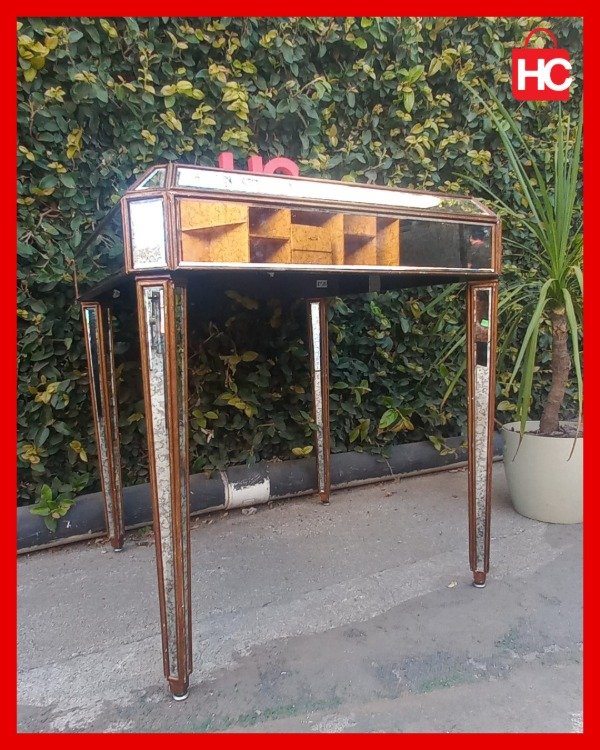 Producto - Mesa auxiliar de estilo Art Déco espejada con cristales biselados y cajón - 5