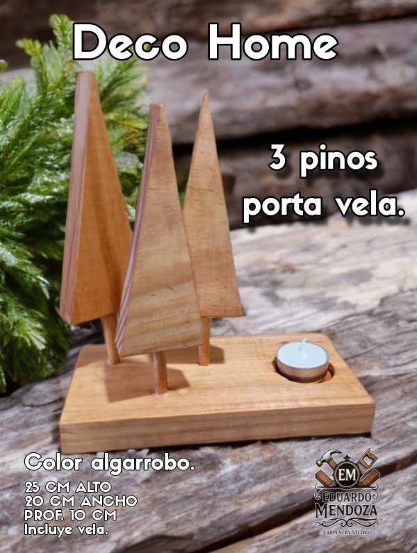 Producto - 3 pinos Bosque minimalista portavela centro de mesa rústico