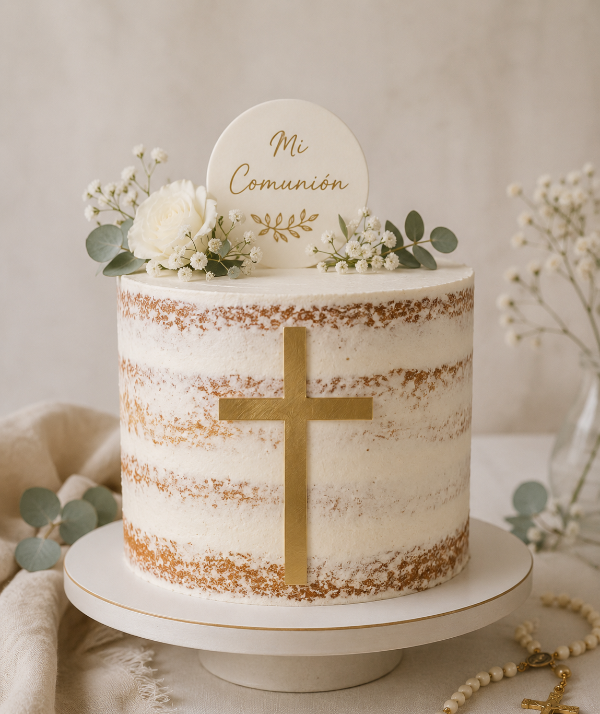 Producto - Cake topper frontal cruz dorada 4,5 x 9cm