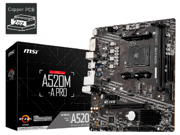 Producto - Mother skt AM4 (3ra gen) MSI A520M-A PRO -dvi-d/hdmi -ddr4 -4 x Sata 3 -1 x M.2