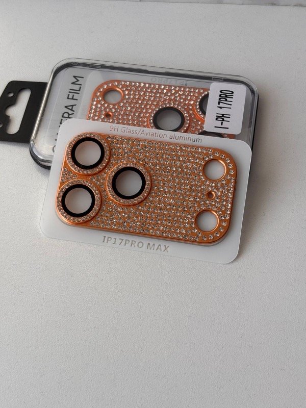 Producto - Vidrio templado de camara modulo completo full strass 17 pro max orange