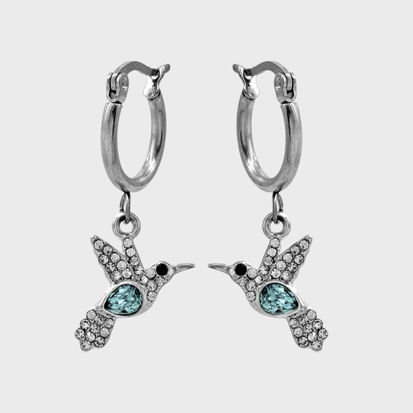 Producto - Argollas de acero quirúrgico con dije - Brillo - Colibri celeste