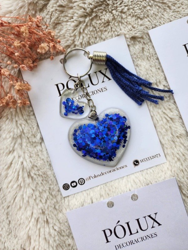 Producto - Llavero corazón- Glitter azul holo