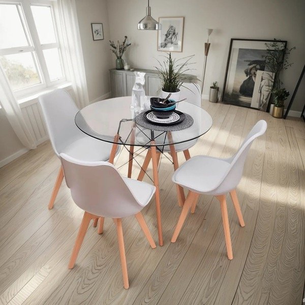Producto - Mesa eames vidrio 100 cm + 4 sillas tulip