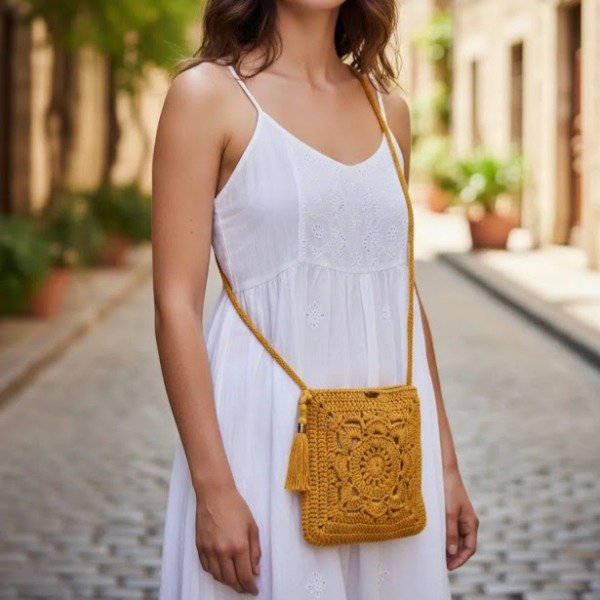 Producto - Cartera - Bandolera crochet color amarillo