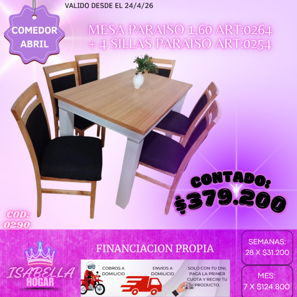 Producto - MESA 1.60 PARAISO + 4 SILLAS PARAISO