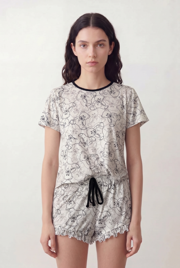 Producto - CHILL MOOD PIJAMA MANGA CORTA Y SHORT CON VOLADOS - 0