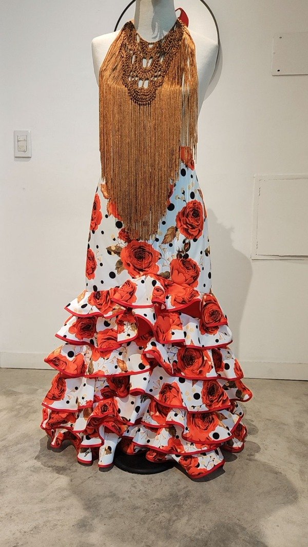 Producto - FALDA MONETA TM BLANCA FLORES ROJAS