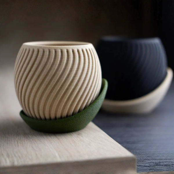 Producto - Maceta redonda diseño wave - Impresa en 3D