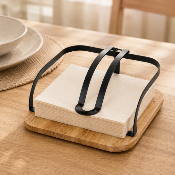 Producto - Servilletero de Bambú y Metal Negro 20x20 cm - 0
