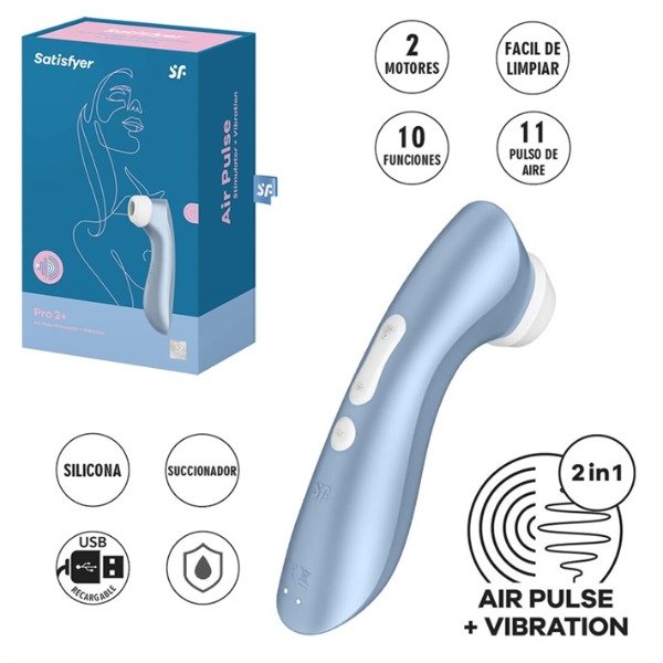 Producto - Satisfyer Pro 2+ Blue Vibrador y Succionador de clitoris con carga USB