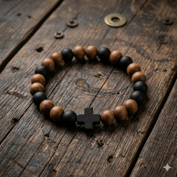 Producto - Pulsera cruz de madera y onix