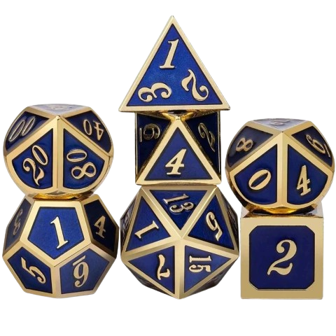 Producto - Set de 7 Dados de Metal - Azul y Dorado