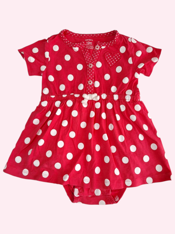 Producto - Body vestido color rosa con lunares blancos Carters 12 meses