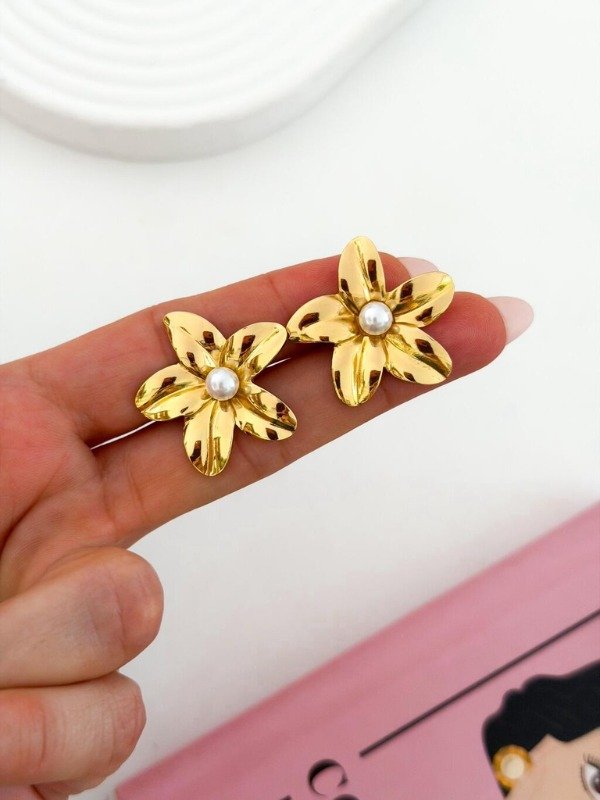 Producto - Aros Gold Pearl Flower